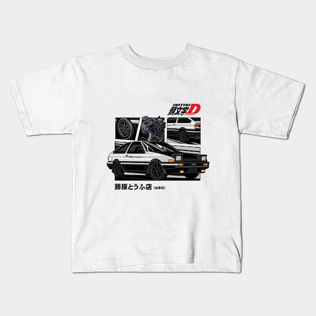 Toyota Ae86 Trueno Initial D Anime version 2 black Kids T-Shirt by desaindroid@gmail.com